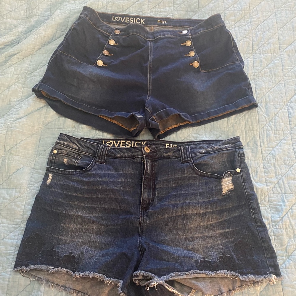 2 pairs of love sick denim shorts 22